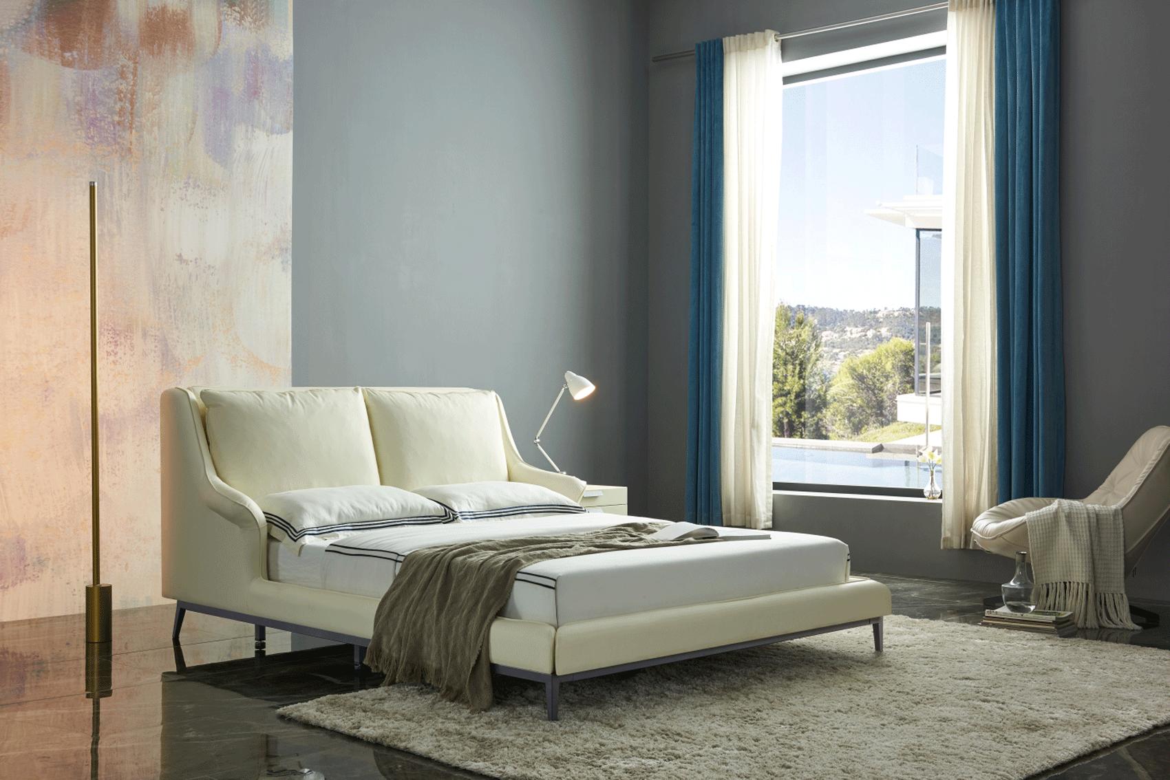 

    
 Shop  Finn Mat White Top-grain Leather King Bed MADE IN ITALY Contemporary
