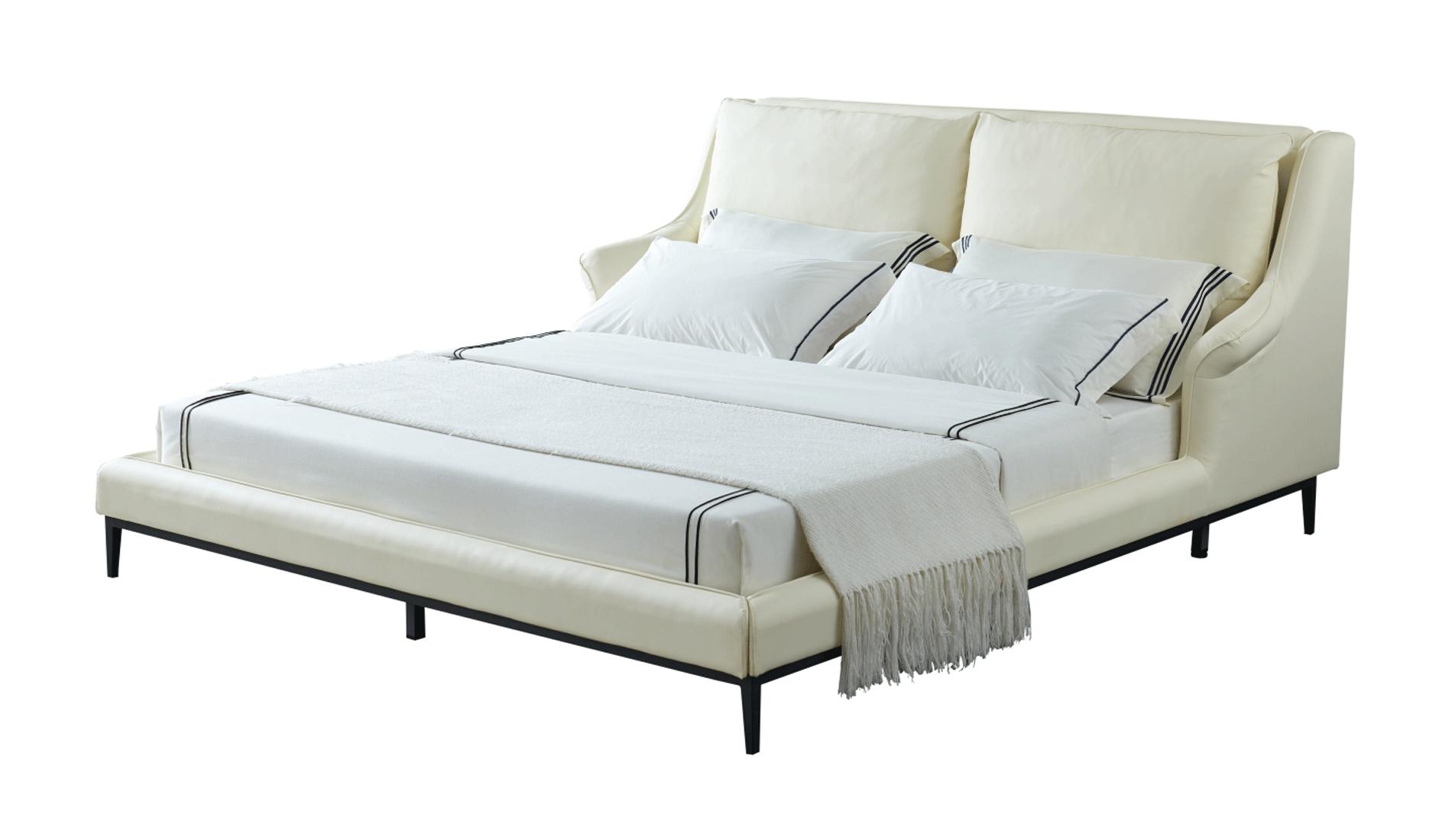 Contemporary, Modern Platform Bed Finn 732EK in White Genuine Leather