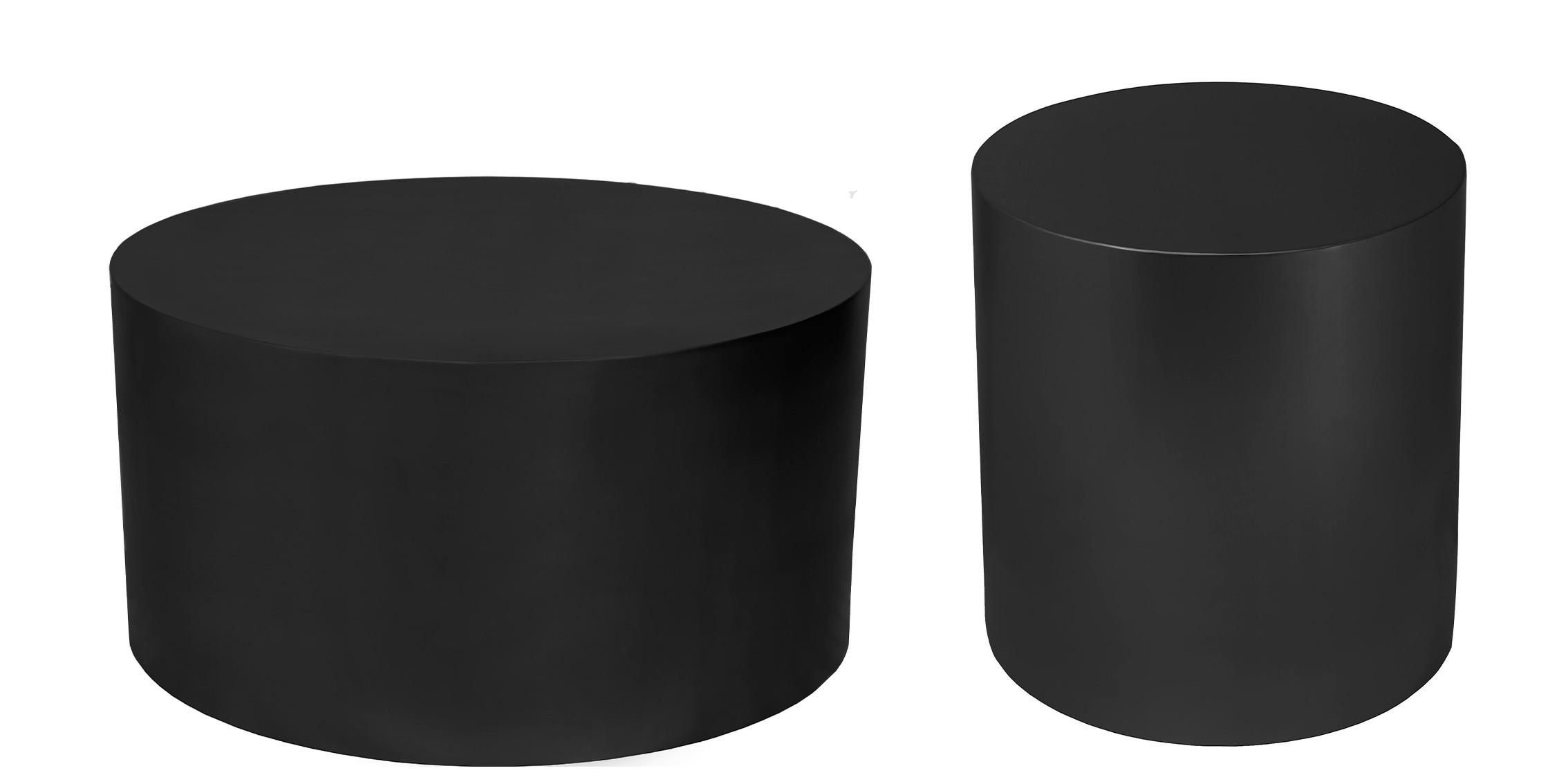 

    
Matte Black Metal Round Coffee Table Set CYLINDER 295 Meridian Contemporary
