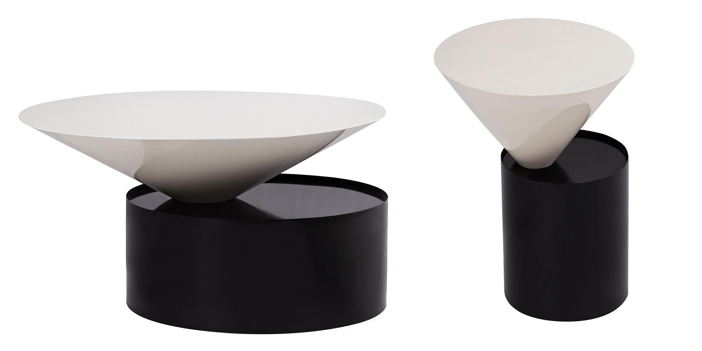 

    
Matte Black & White Metal Coffee Table Set 2Pcs DAMON 266-C Meridian Modern
