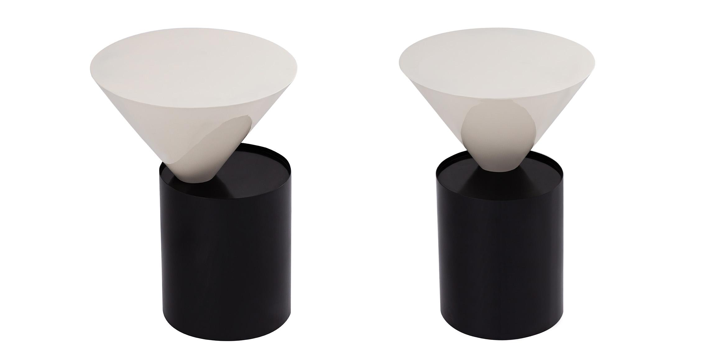 Contemporary, Modern End Table Set DAMON 266-E 266-E-Set-2 in White, Black 