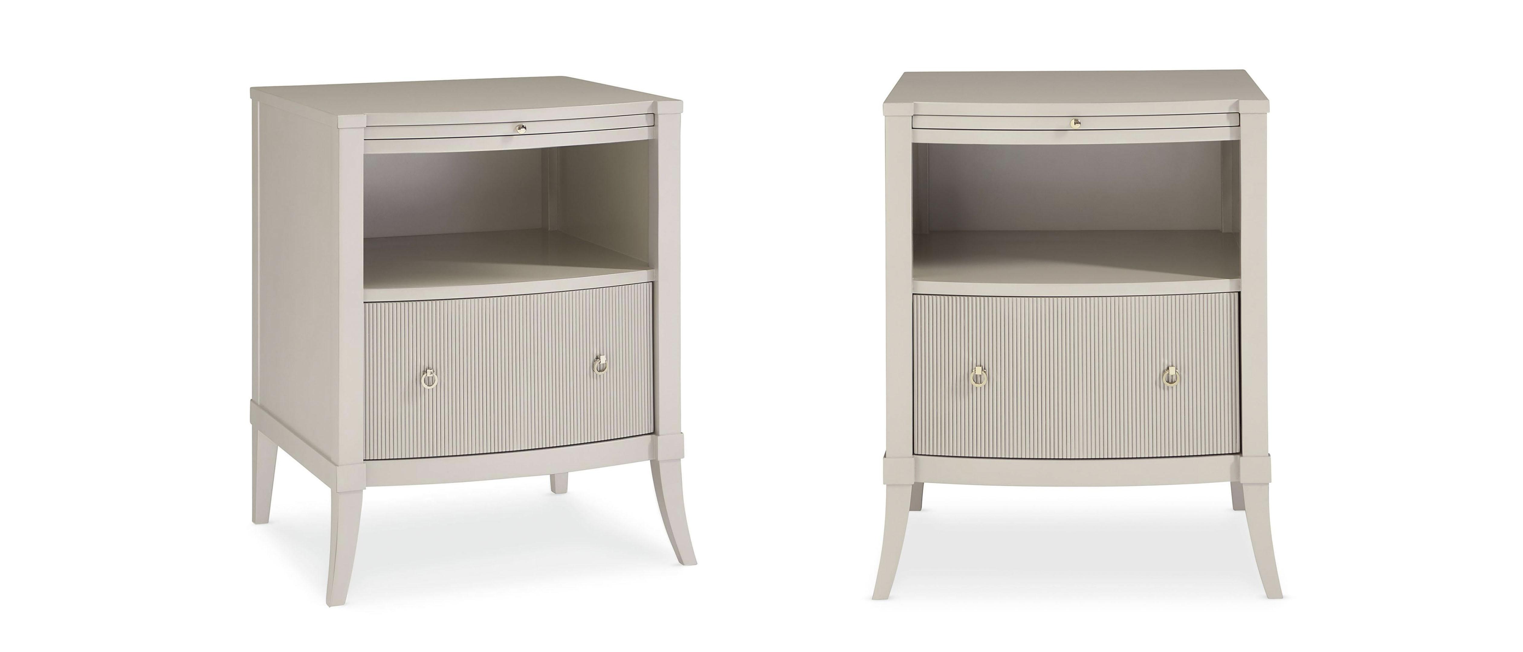 

    
Matte Pearl Finish One Drawer Nightstand Set 2Pcs NEW LOVE by Caracole
