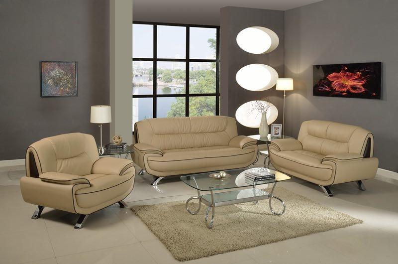 Maxwest 589 Contemporary Light Beige Bonded Leather Sofa Set 3 Pcs ...