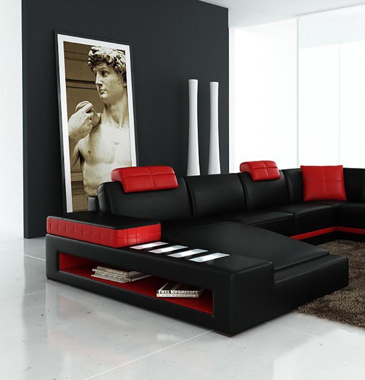 

    
Maxwest 622 BR Modern Black & Red Bonded Leather 4Pcs Sectional

