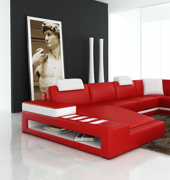 

    
Maxwest 622 WR Modern Red & White Bonded Leather 4Pcs Sectional
