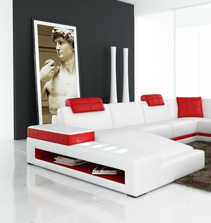 

    
Maxwest 622 WR Modern White & Red Bonded Leather 4Pcs Sectional
