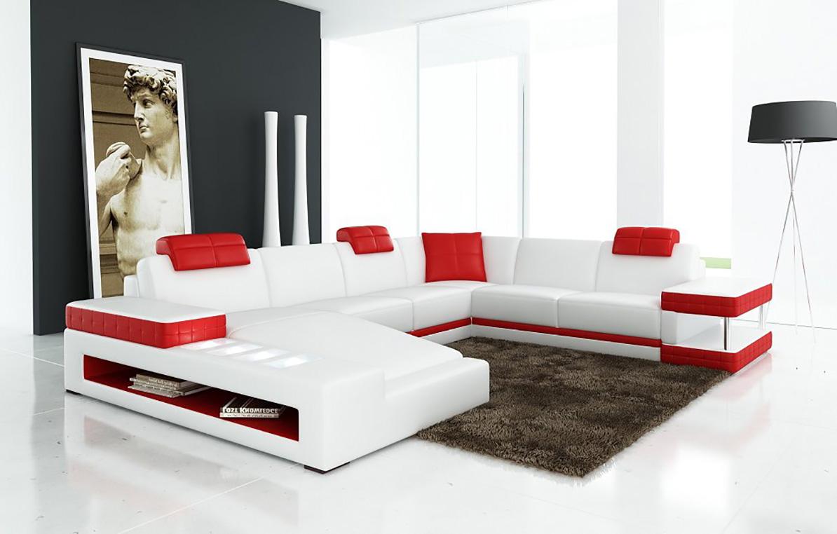 

    
Maxwest 622 WR Modern White & Red Bonded Leather 4Pcs Sectional
