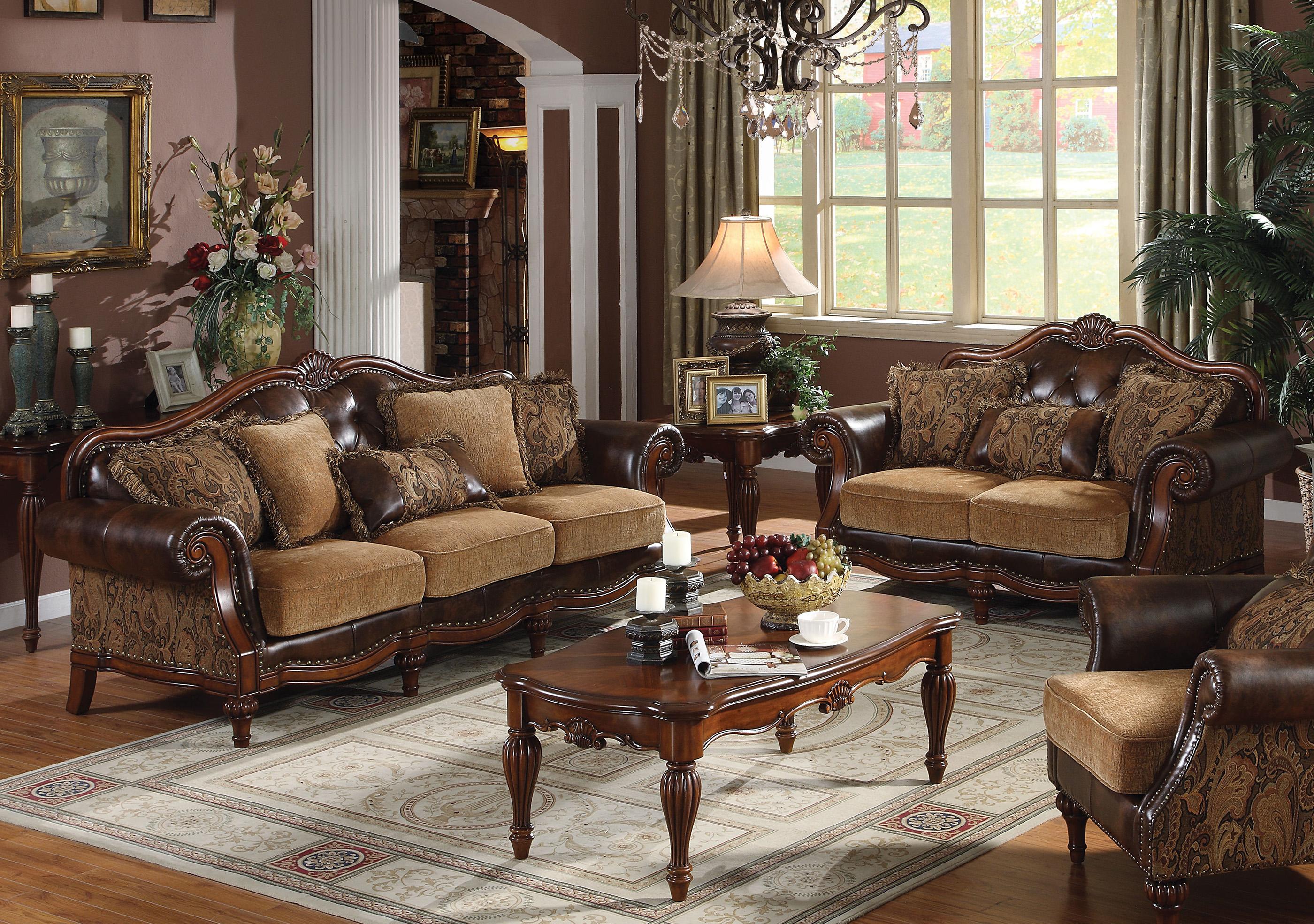 Classic, Traditional Sofa and Loveseat Set Mccauley Mccauley Sofa-Set-2 in Cherry, Brown Bonded Leather