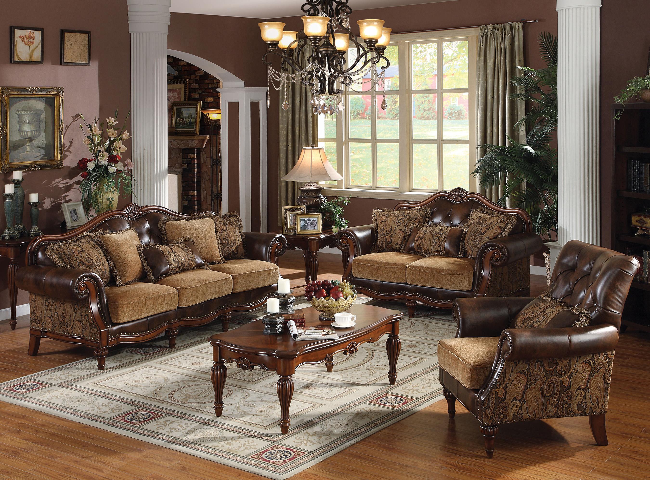 Classic, Traditional Sofa Set Mccauley Mccauley Sofa-Set-3 in Cherry, Brown Bonded Leather