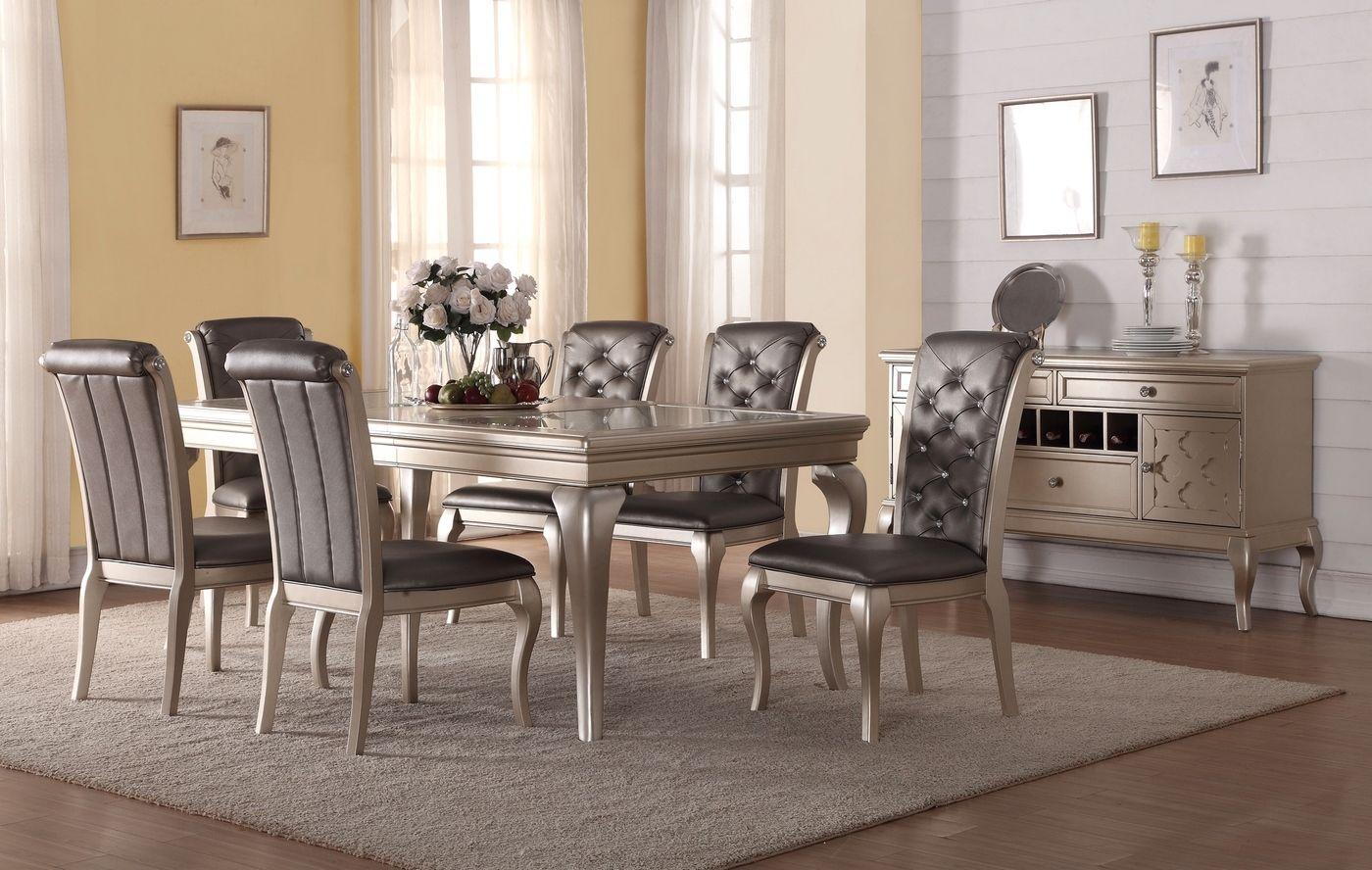 

    
Silver Lacquered Finish Dining Table Set 7Pcs Traditional McFerran D508
