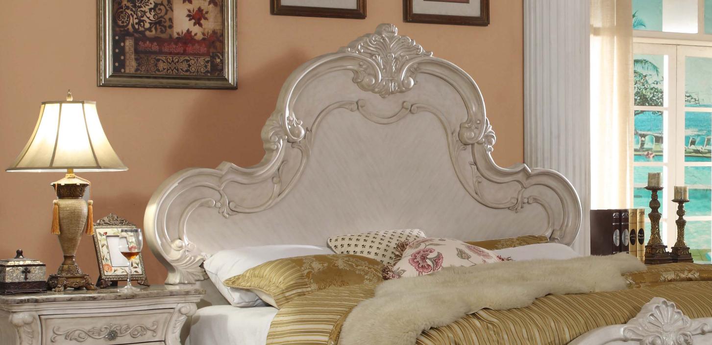 

    
B1603-Q-4 McFerran B1602-Q Victorian  Antique White Queen Bedroom Set 4Pcs Carved Wood

