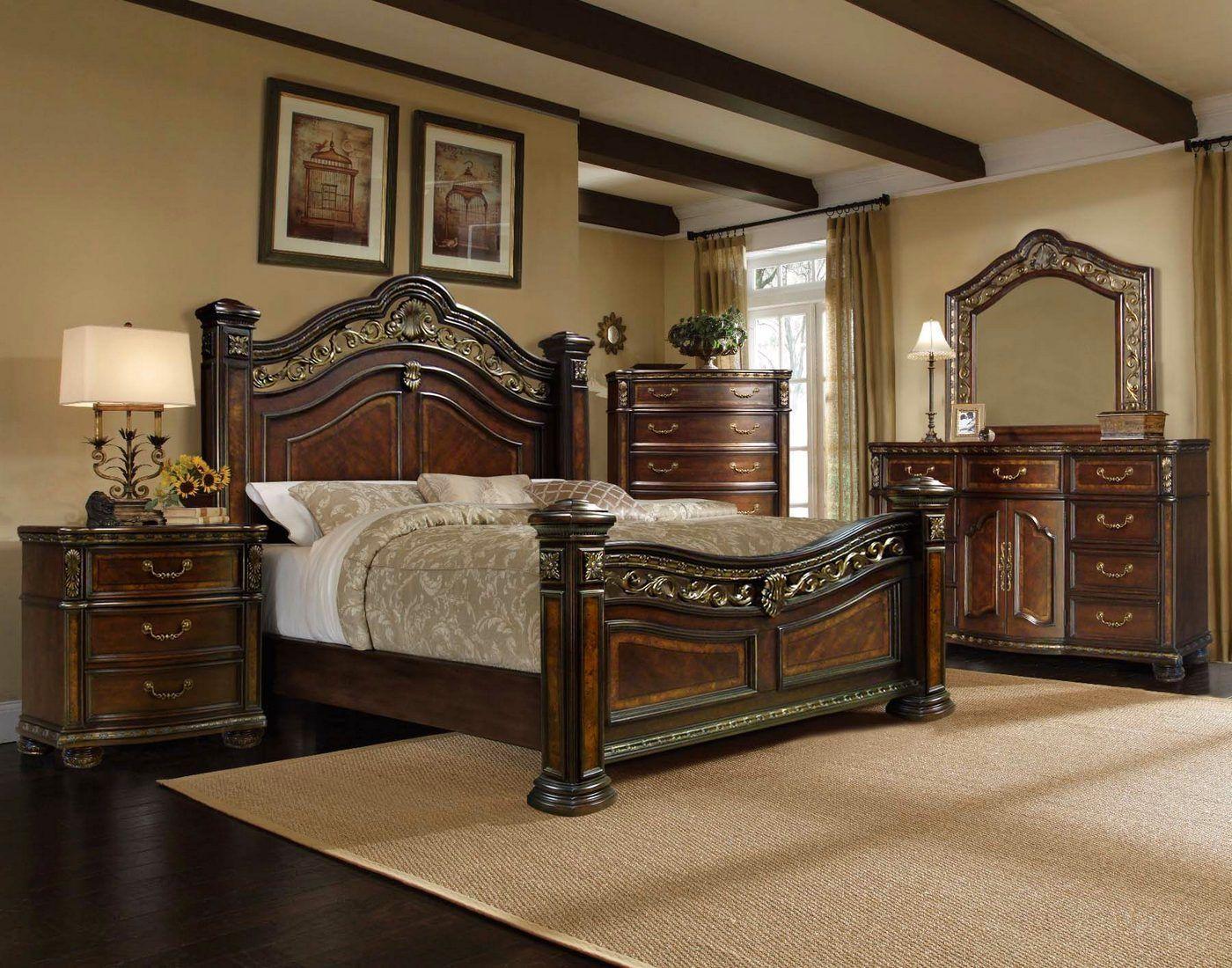 Classic, Traditional Poster Bedroom Set B163 B163-CK-2NDM-5PC in Cherry 