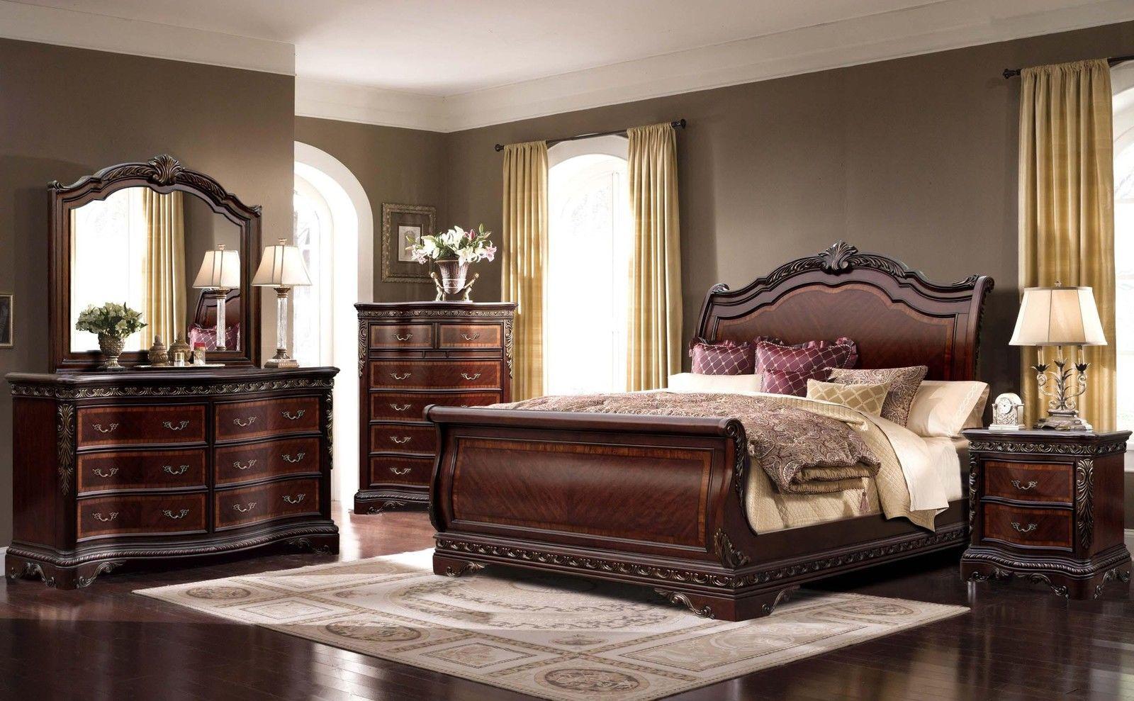 

    
McFerran B188 Bella Traditional Rich Walnut King Size Sleigh Bedroom Set 4 Pcs

