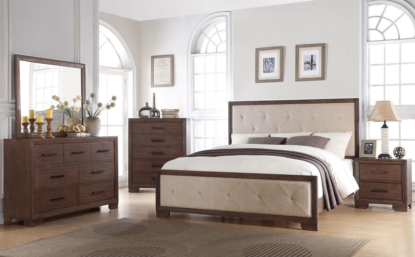 Contemporary, Traditional Platform Bedroom Set B510-Q B510-Q-Set-5 in Beige, Brown Fabric