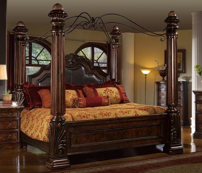 

    
Rich Brown Solid Hardwood Cal King Canopy Bedroom Set 5Pcs Classic McFerran B6005
