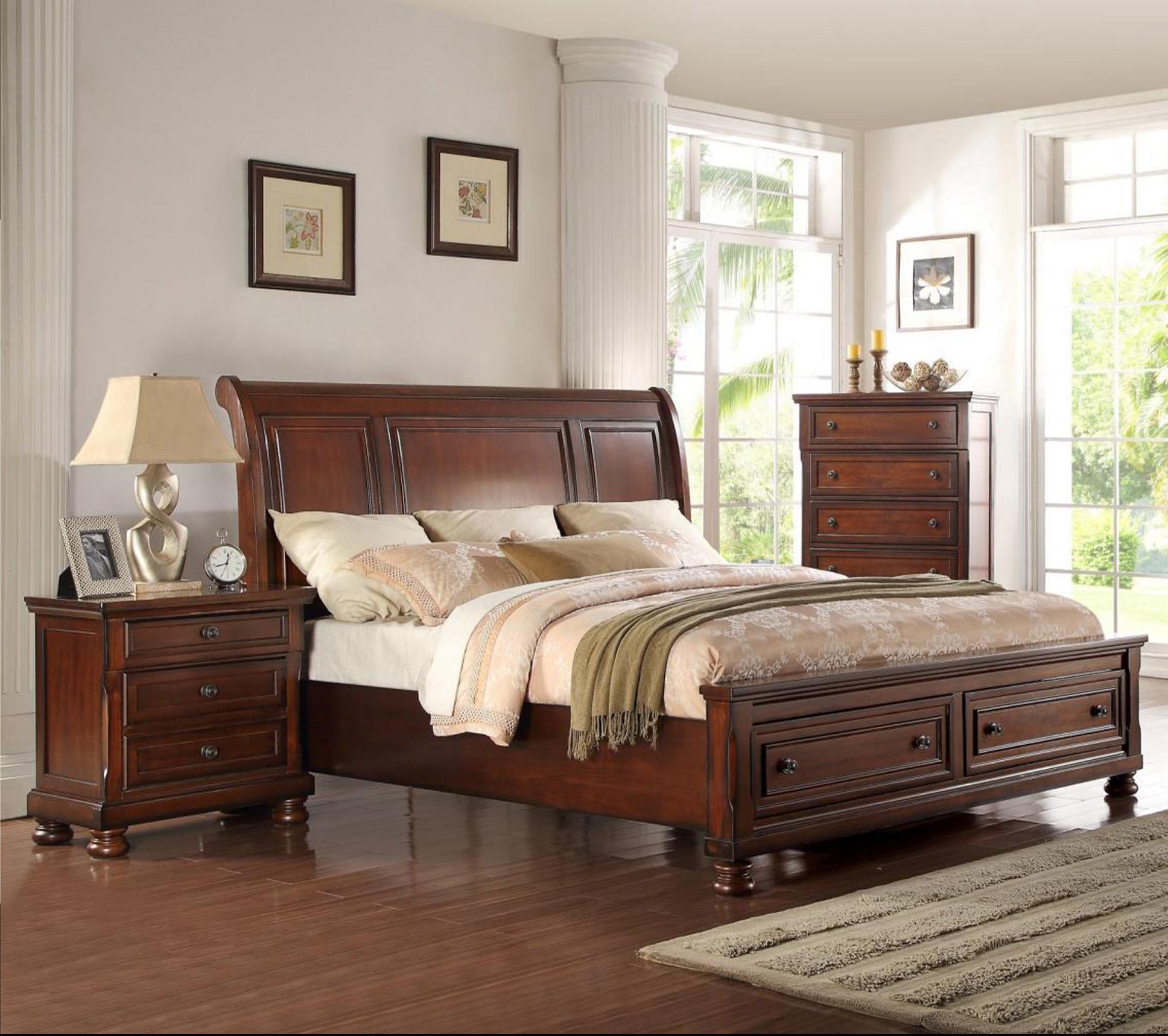 Contemporary Storage Bed B608 B608-Q in Cherry 
