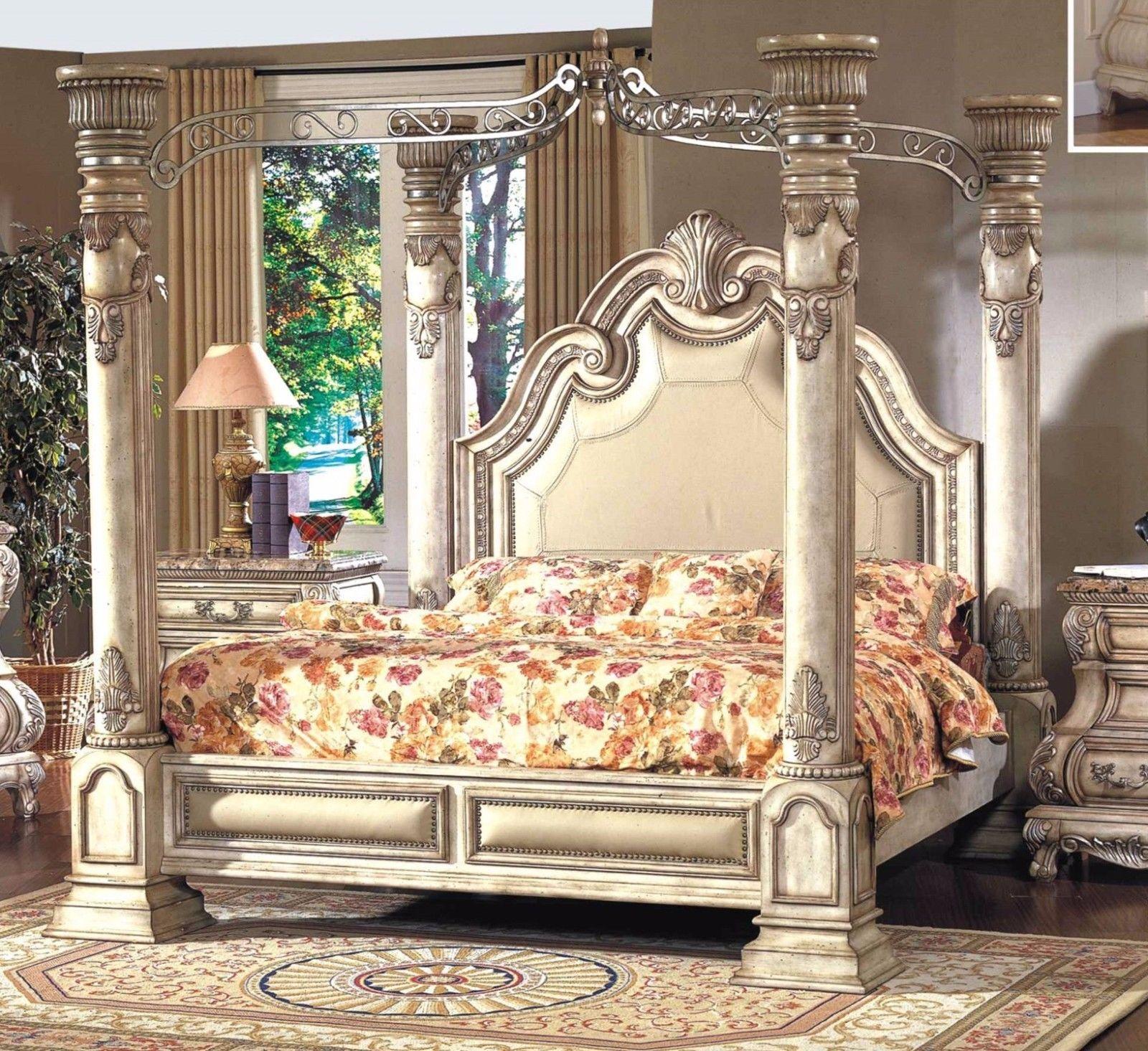 

    
Mcferran B9097-EK Monaco Blanc Luxury King Size Canopy Bedroom Set 3Pcs Classic
