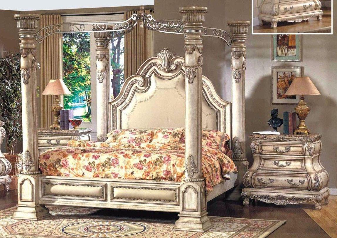 

    
Mcferran B9097-EK Monaco Blanc Luxury King Size Canopy Bedroom Set 3Pcs Classic
