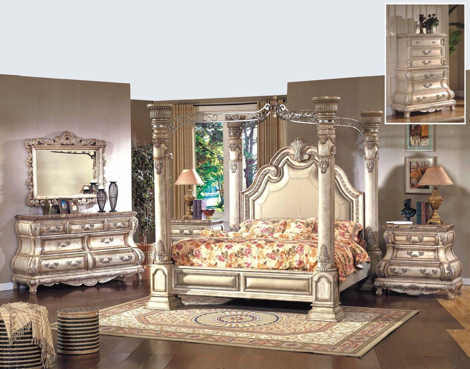 

    
Mcferran B9097-EK Monaco Blanc Luxury King Size Canopy Bedroom Set 5 Pcs Classic
