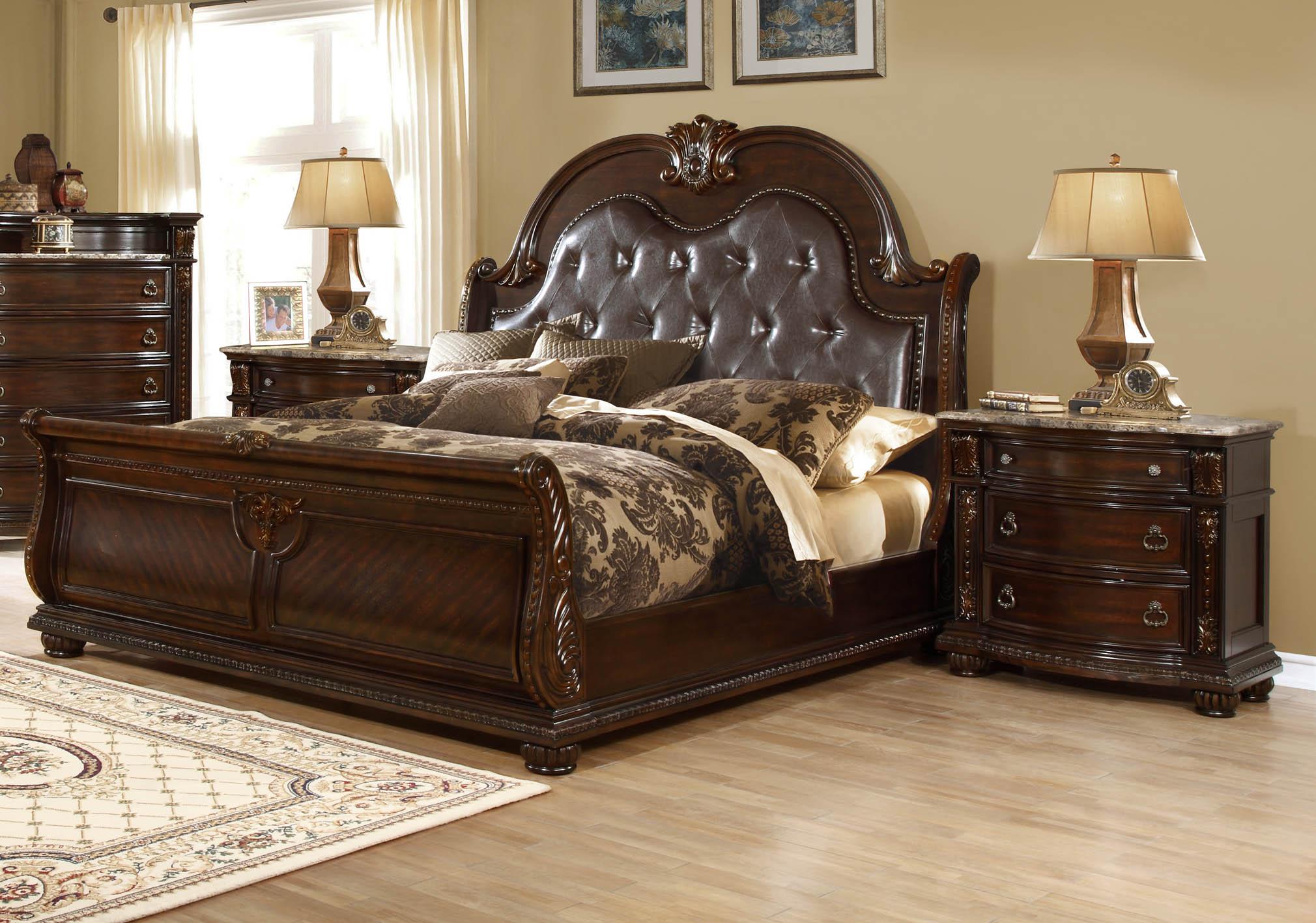 

                    
McFerran Furniture B9500-EK Sleigh Bedroom Set Dark Cherry Finish Leather Purchase 
