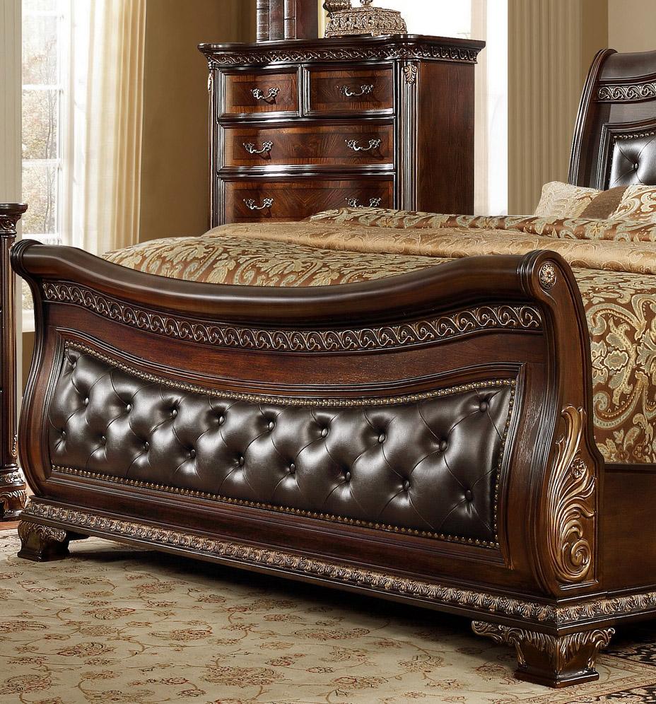 

                    
McFerran Furniture B9588 Sleigh Bedroom Set Dark Cherry Finish/Oak Veneers Leather Purchase 
