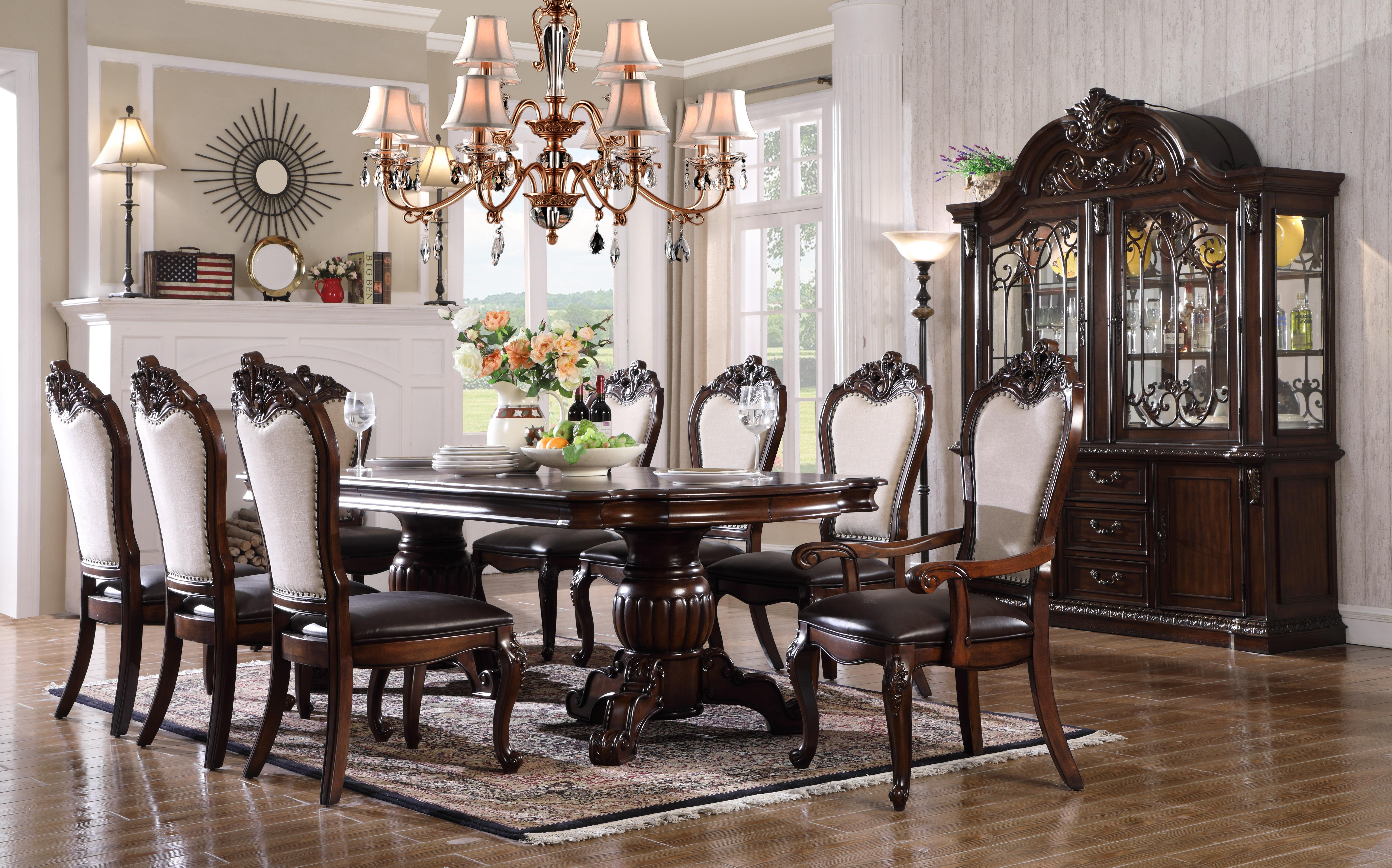 Traditional Dining Room Set D3602-T / D3600 D3600-9PC in Brown, Beige Polyurethane