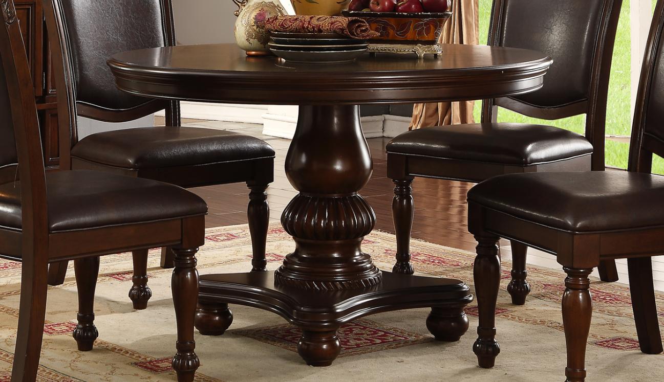 

    
Brown Rich Wood Round Dining Table Set 5Pcs McFerran D7900-4848
