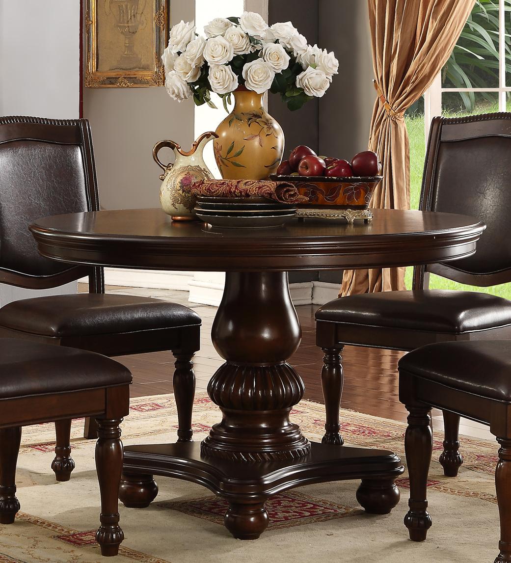 

    
Brown Rich Wood Round Dining Table Traditional McFerran D7900-4848
