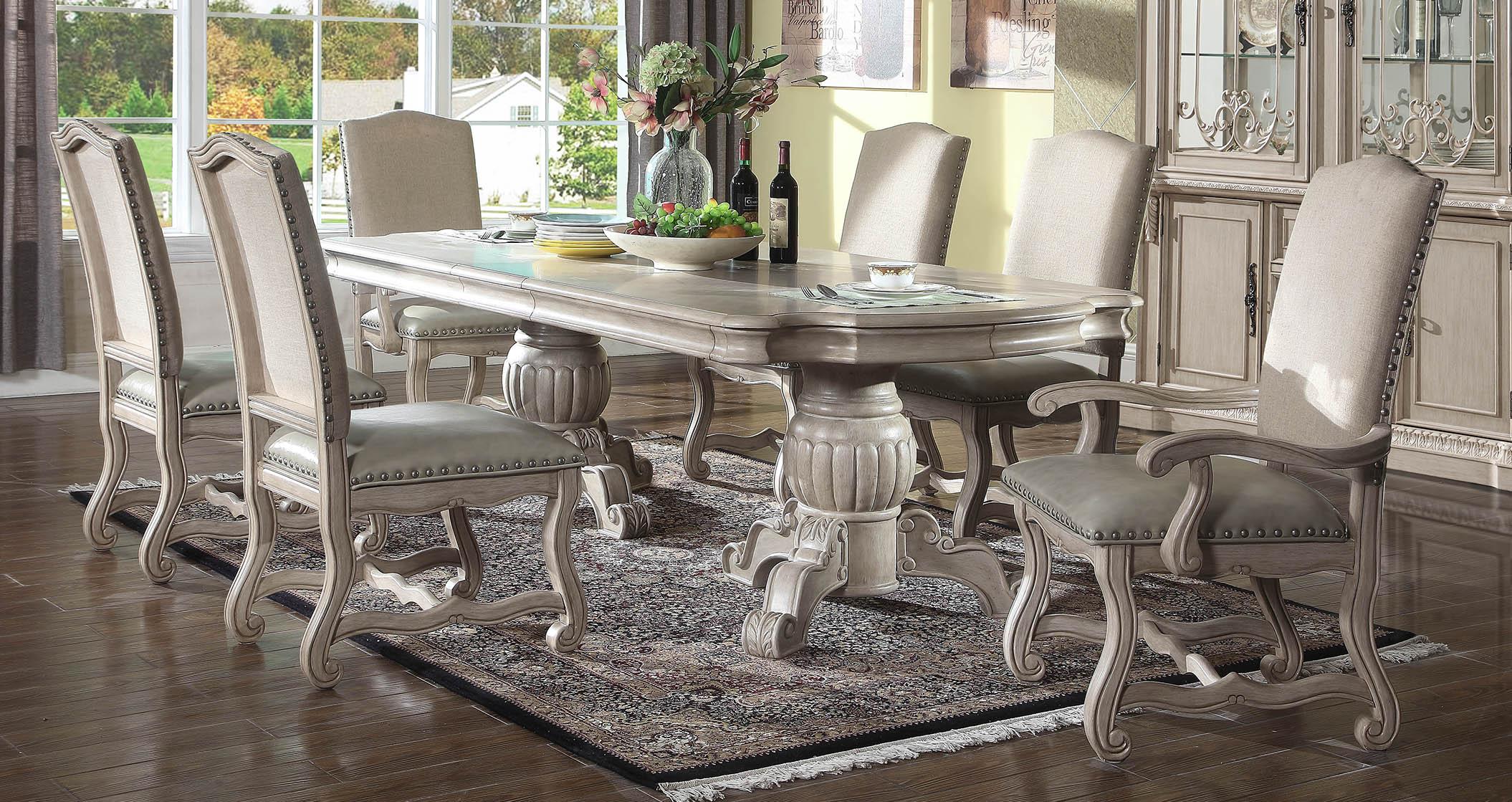 

    
McFerran D9802-3501 Traditional  Antique White  Oak Veneer Dining Table Set 5Pcs

