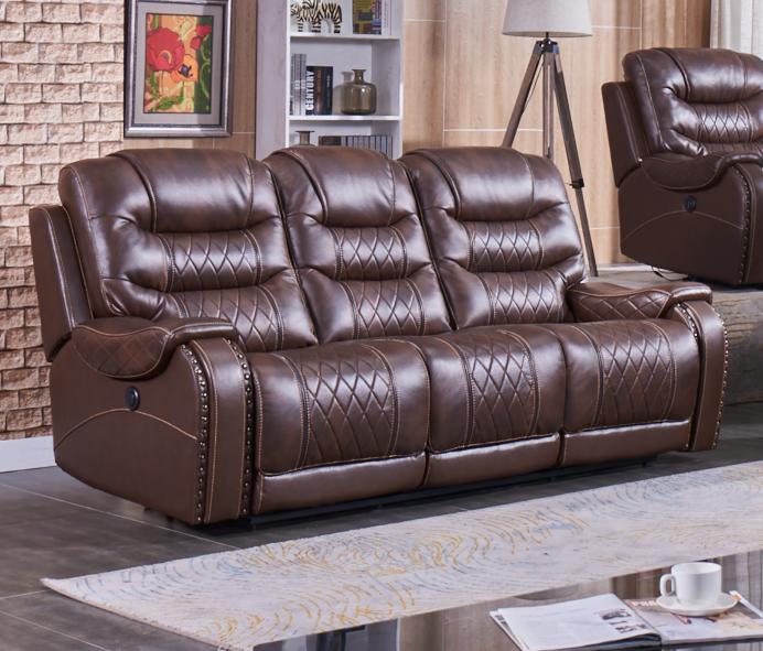 

    
Brown Leather Air Power Reclining Two Sofas 2 Pcs Contemporary McFerran SF1350
