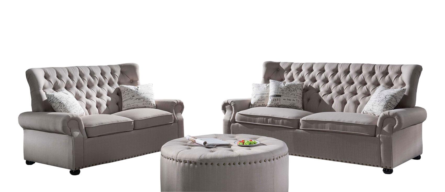 Classic, Traditional Sofa Set SF1706 SF1706 -Sofa Set-2 in Light Gray Linen