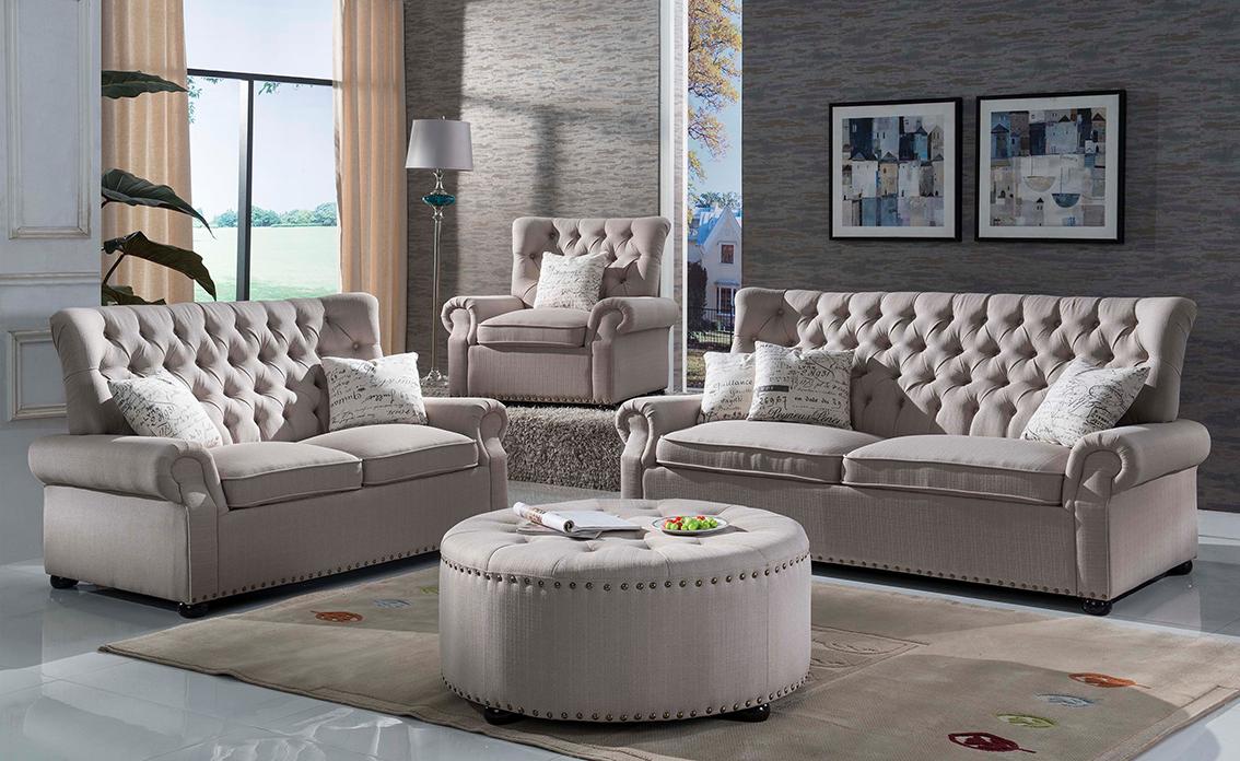 Classic, Traditional Sofa Set SF1706 SF1706 -Sofa Set-3 in Light Gray Linen