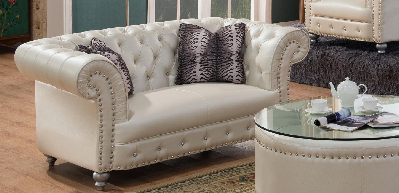 

    
McFerran SF1708-S Beige Bonded Leather Crystal Tufted Sofa Set w/ Ottoman 4Pcs
