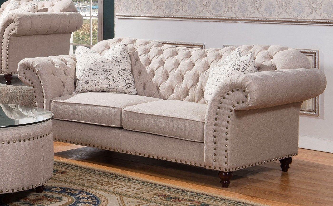 

    
McFerran SF1709-S Beige Linen Button Tufted Living Room Sofa
