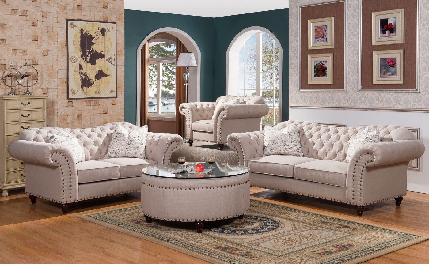 

    
McFerran SF1709-S Beige Linen Button Tufted Living Room Sofa
