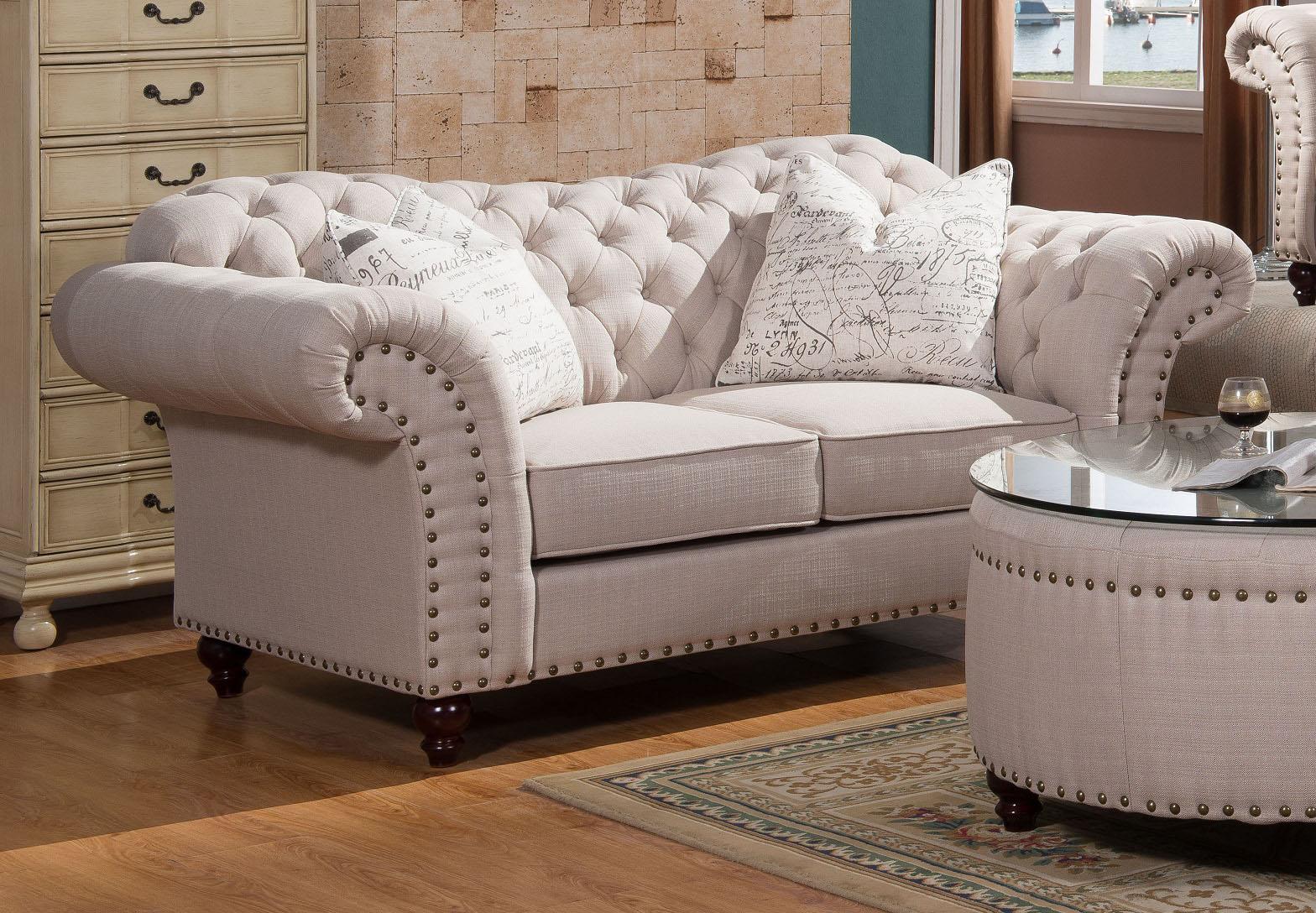 

    
McFerran SF1709 Traditional Linen Fabric W/ Tufted Back Living Room Sofa Set 2Pcs
