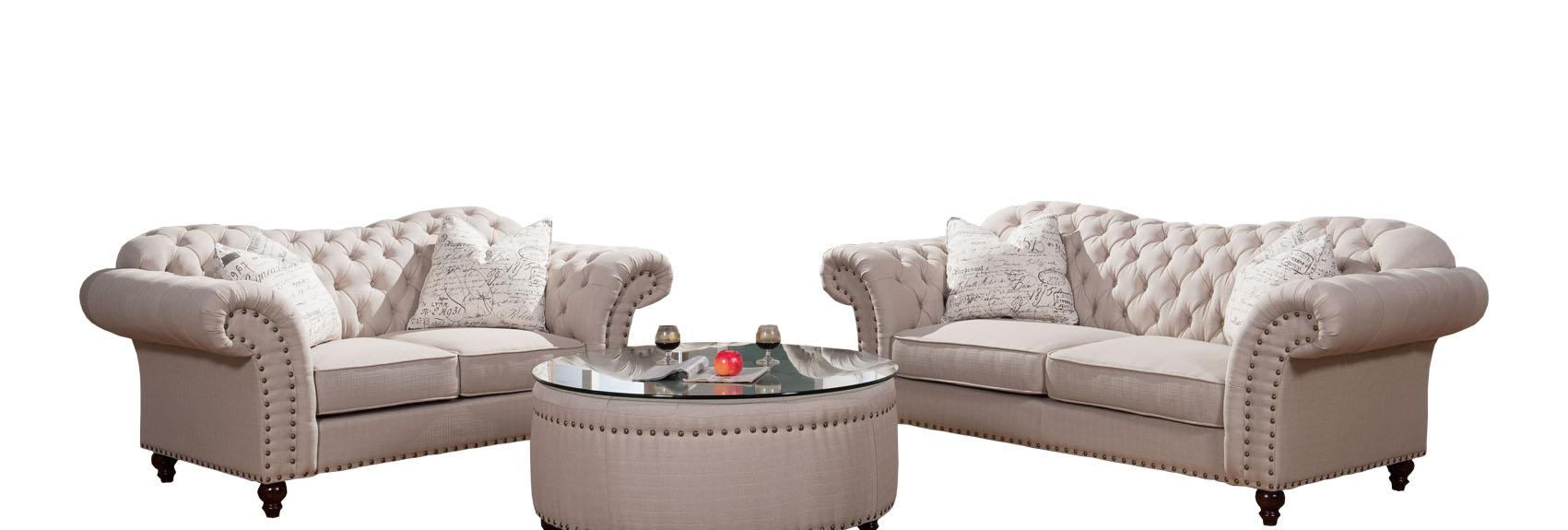 

    
McFerran SF1709 Traditional Linen Fabric W/ Tufted Back Living Room Sofa Set 2Pcs
