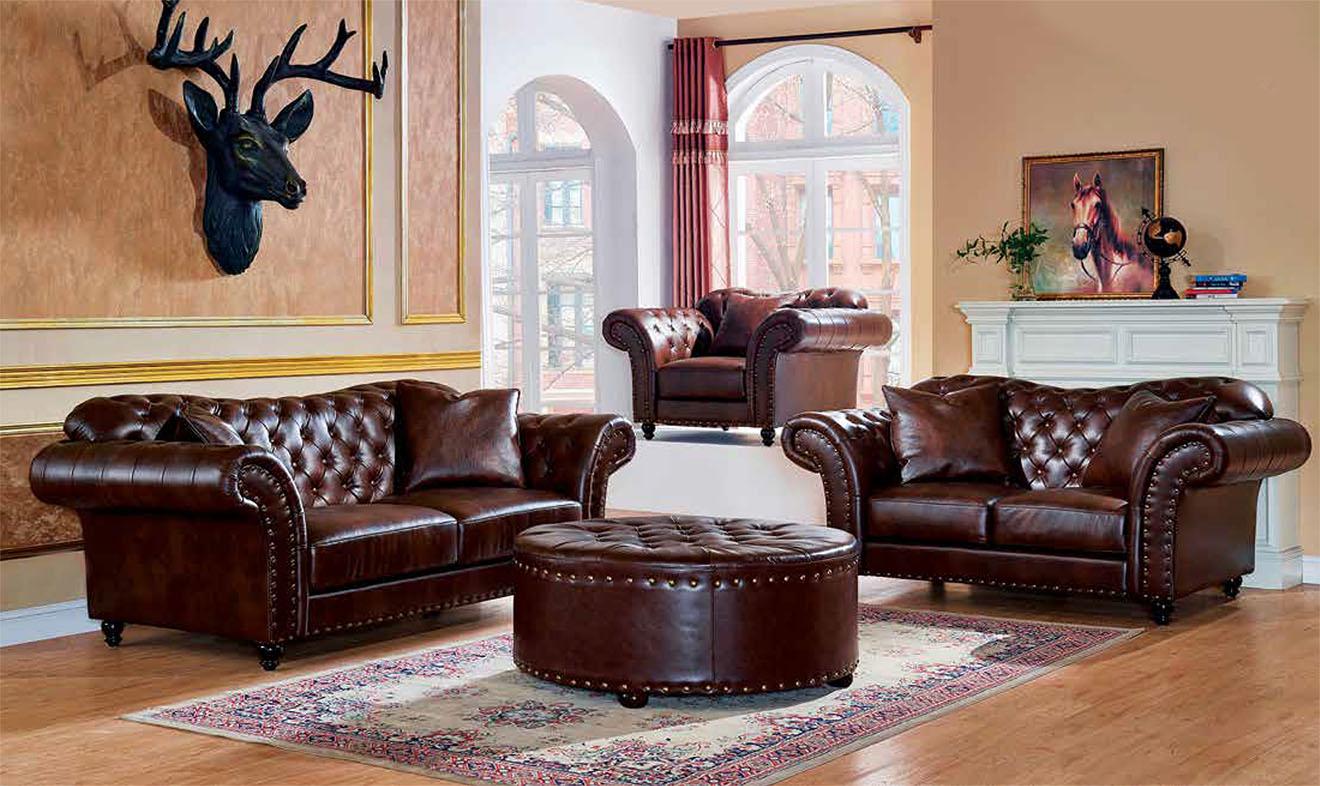 Classic, Traditional Sofa Set SF1710 SF1710 -Sofa Set-3 in Warm Brown leather Air