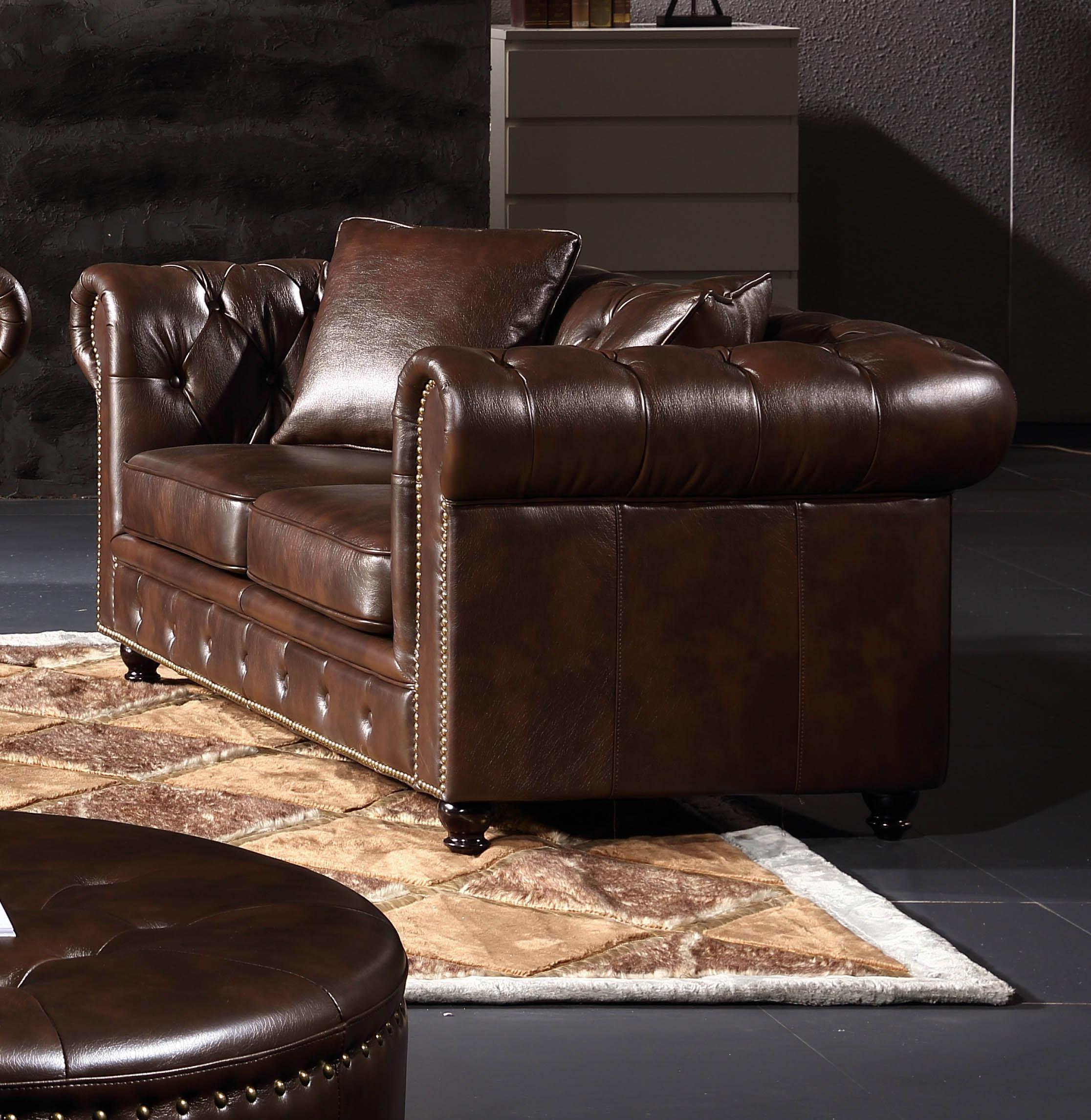 

    
McFerran SF1721-S Traditional Rich Brown Bonded Leather Living Room Sofa
