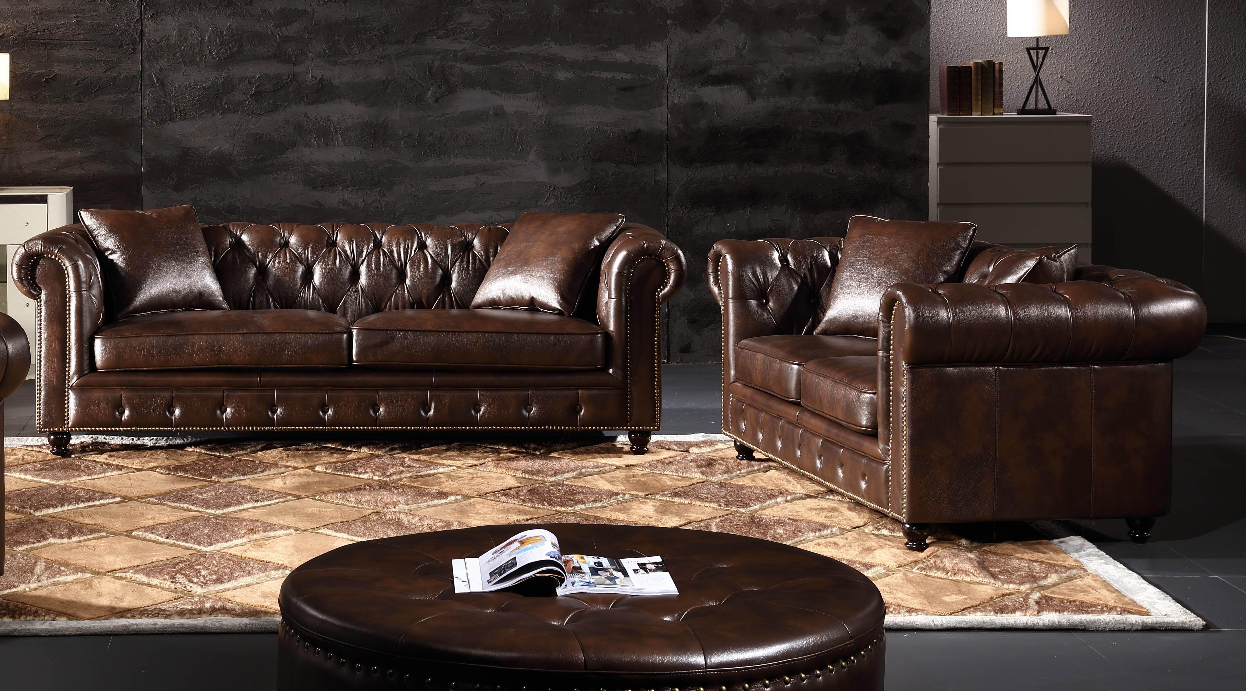 Classic, Traditional Sofa Set SF1721 SF1721 -Sofa Set-2 in Warm Brown Bonded Leather