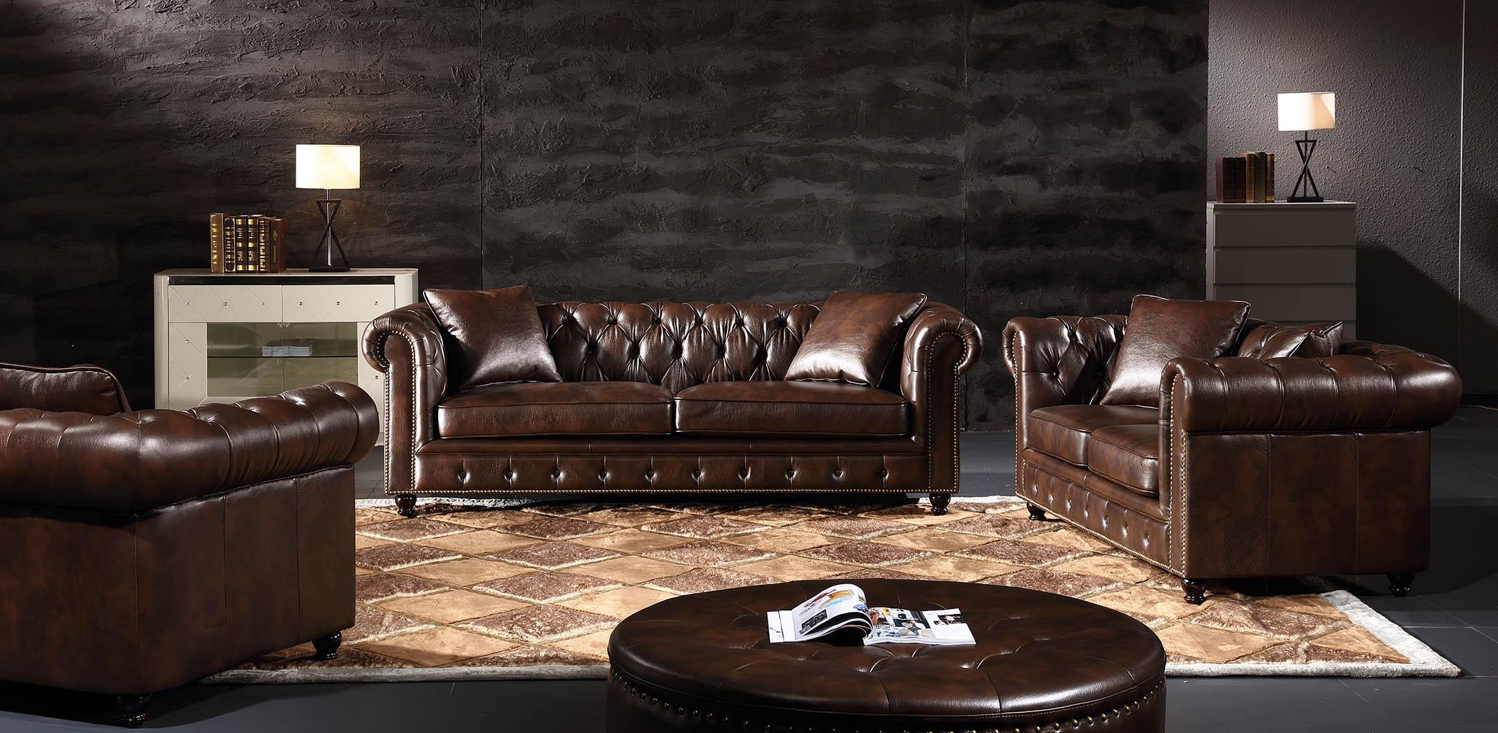 Classic, Traditional Sofa Set SF1721 SF1721 -Sofa Set-3 in Warm Brown Bonded Leather