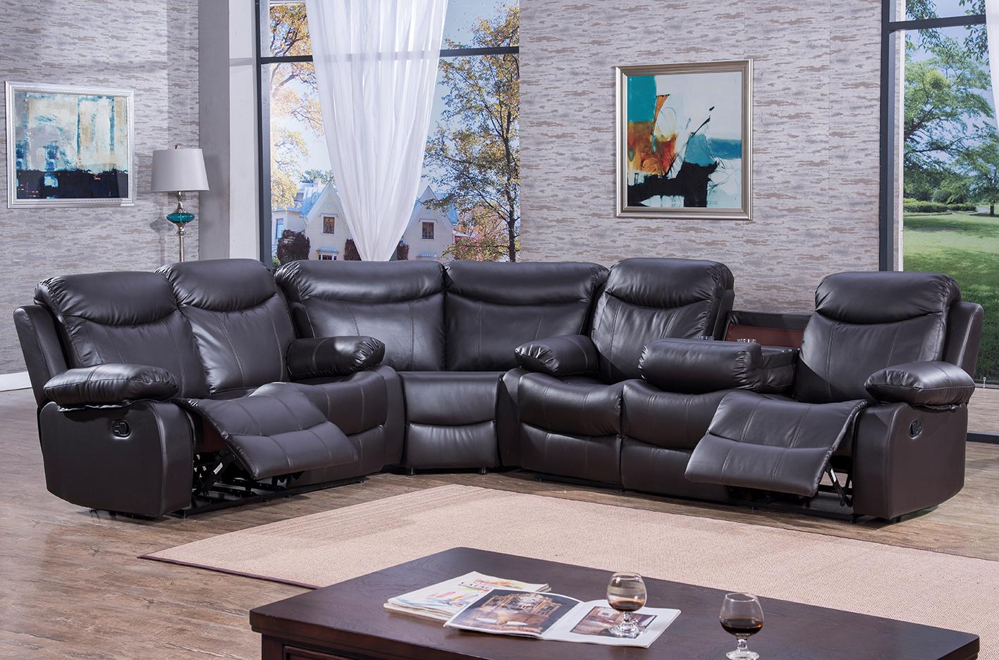 Classic, Traditional Reclining Sectional SF3558 SF3558 SECTIONAL in Brown PU