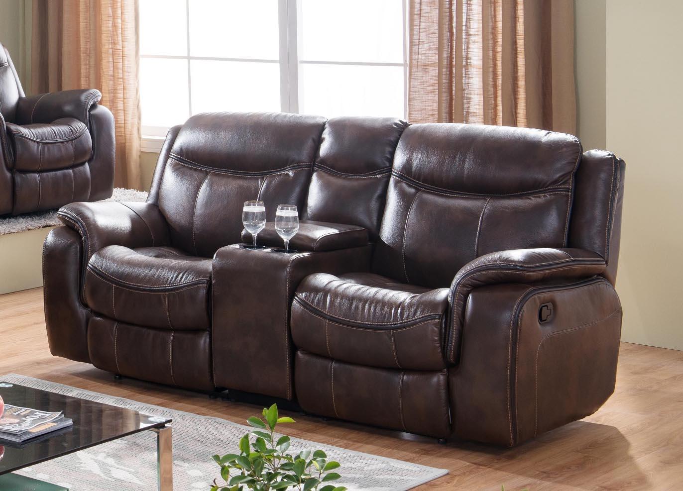 Modern Recliner Loveseat SF3739 SF3739-L in Brown Leather Air Fabric