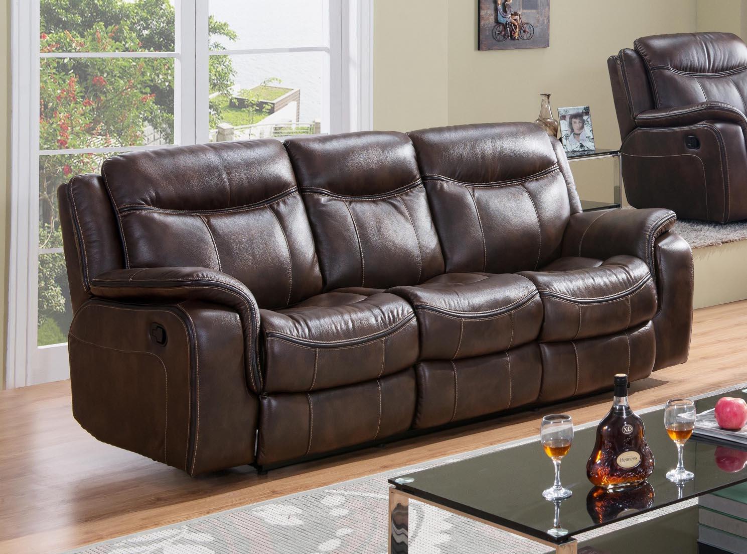 

    
Brown Leather Air Fabric Reclining Sectional Sofa Set 3Pcs McFerran SF3739
