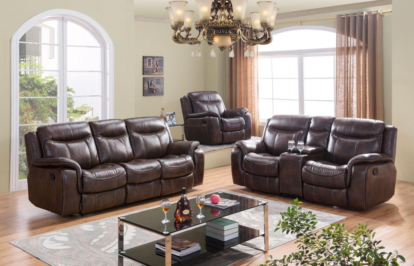 Modern Reclining Set SF3739 SF3739-2PC in Brown Leather Air Fabric