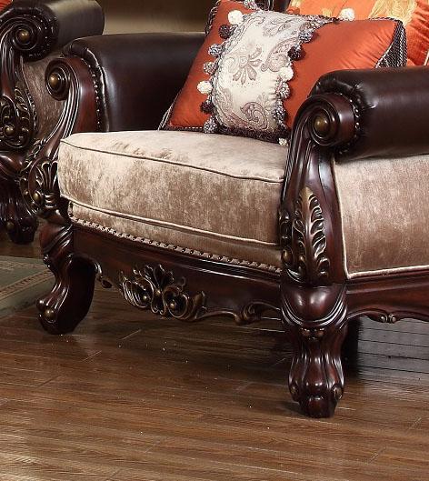 

    
Victorian Dark Carved Wood Beige Chenille Chair McFerran SF6788

