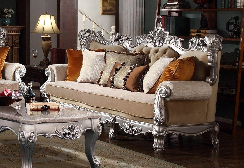 

    
McFerran SF6799-S Victorian Beige Fabric Living Room Set 3Pcs Silver Carved Wood

