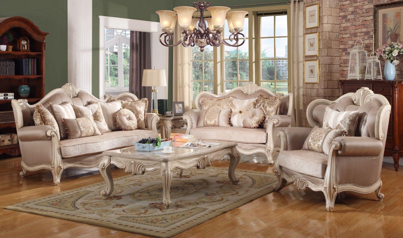 Classic Sofa Loveseat and Chair Set SF8701 SF8701- Sofa Set-3 in Beige, Ivory Fabric
