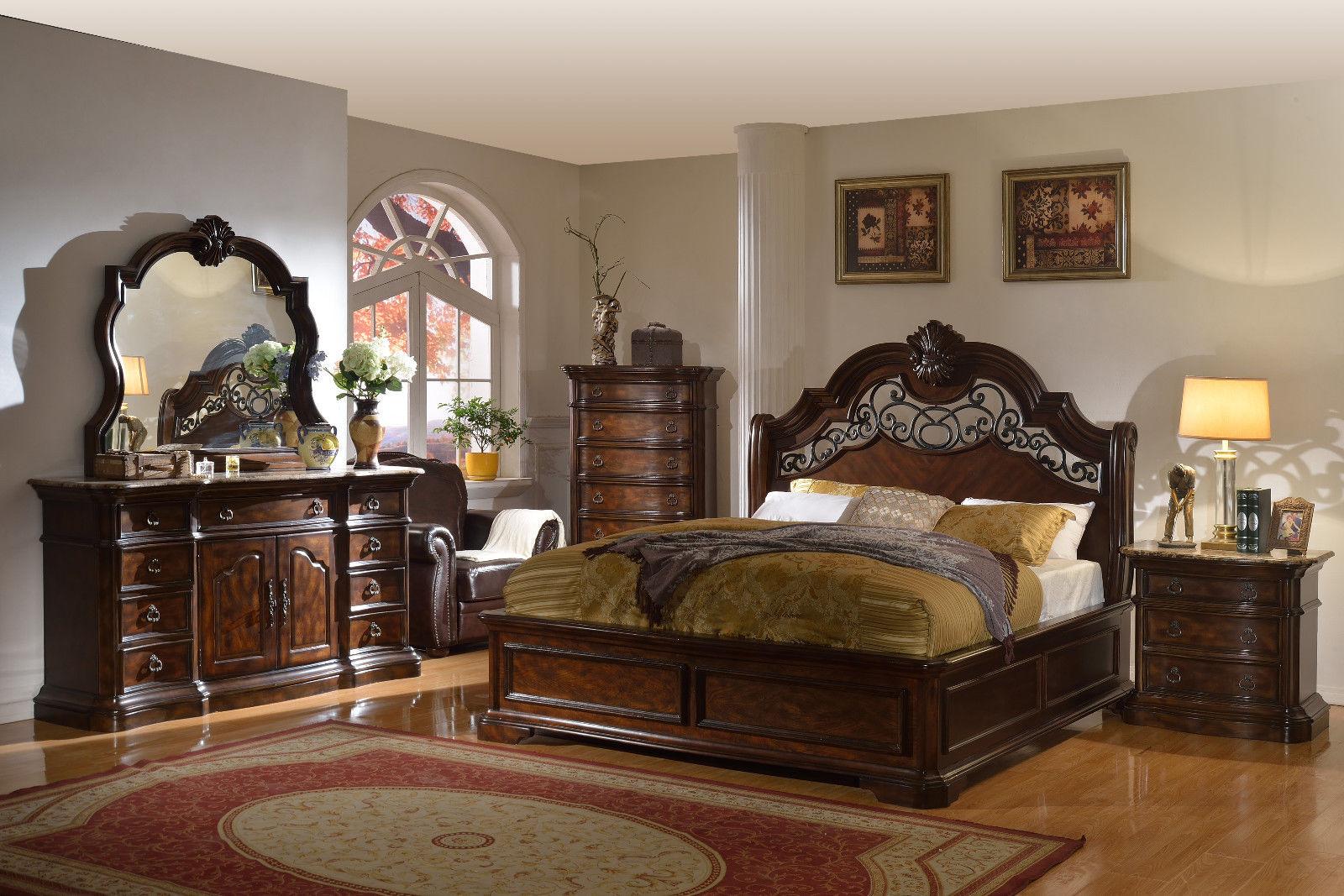 

    
McFerran Tuscan Traditional Victorian Brown Wooden Queen Size Bedroom Set 5Pcs
