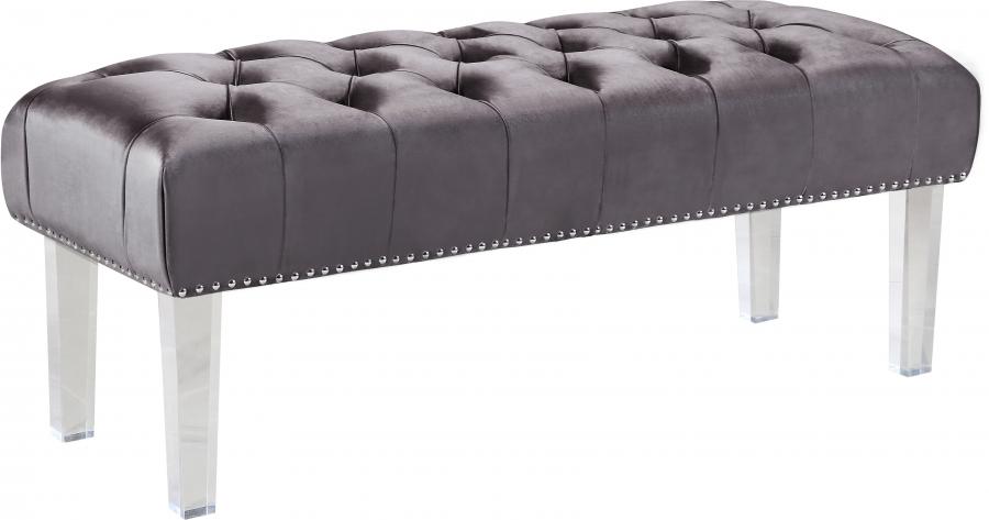 

    
Meridian Furniture 101 Celine Velvet Bench in Grey w/ Acrylic Legs Contemporary Style
